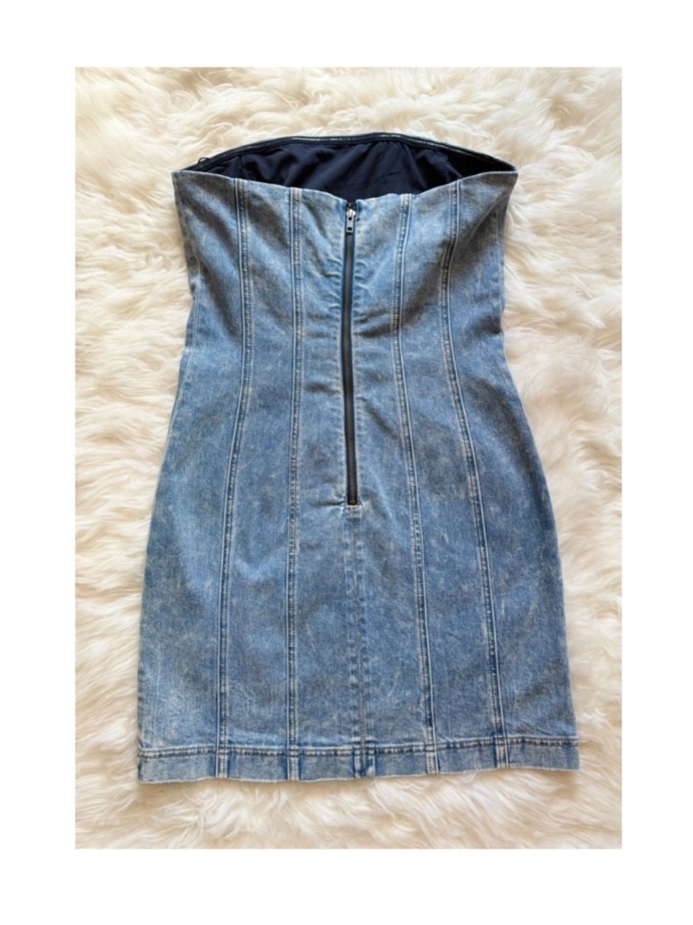 New! Alice + Olivia Palmer Strapless Bodycon Denim Mini Dress - Picture 8 of 11